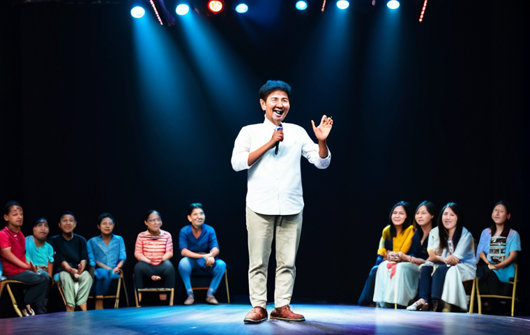 아시아 개그 페스티벌 리뷰 - Discovering New Talent**
"A vibrant comedy stage at the Asia Comedy Festival, a diverse audience la...