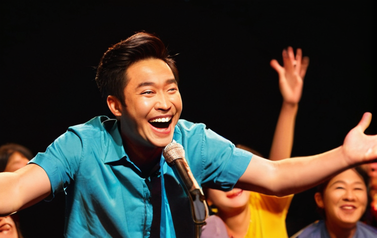 아시아 코미디언 인터뷰 분석 - **Prompt 1: "The Trailblazing Comedian"**
    A highly detailed, realistic, full-shot photograph of ...