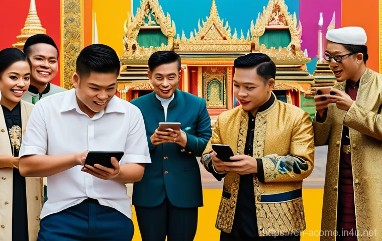 태국의 정치 풍자 코미디 - **A vibrant traditional Thai shadow puppet show (Nang Talung) taking place in a bustling village squ...