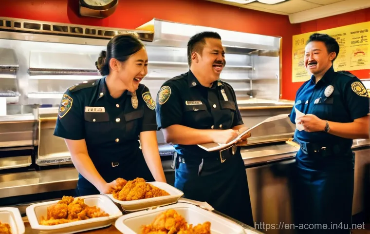 아시아 코미디 영화 흥행작 - **Prompt:** A bustling, vibrant scene inside a quirky, highly successful fried chicken restaurant. S...